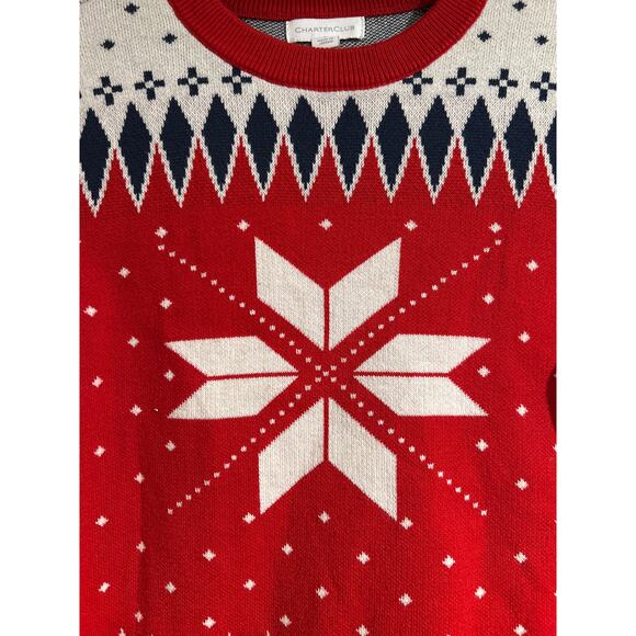 Charter Club Snowflake Christmas Winter Crewneck Sweater - Picture 2 of 5